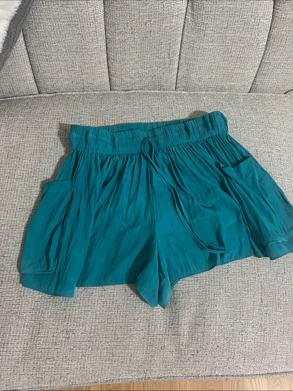 Ramy Brook Teal High-Waist Drawstring Flow Shorts